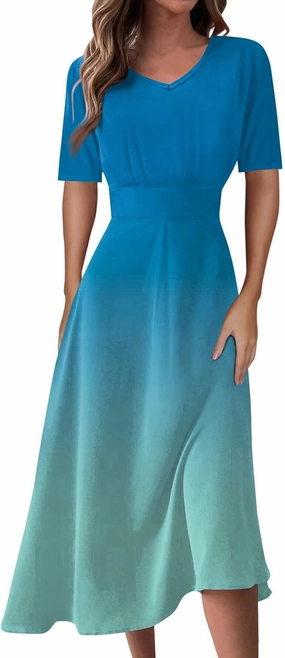 Womens Summer Dresses Sexy V Neck Dresses Short Sleeve Loose Fit Tunic Dress Casual Plus Size Flowy Dresses 2024
