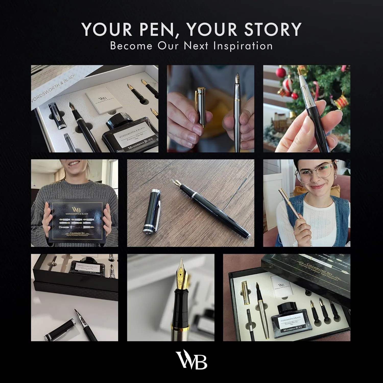 Wordsworth & Black Fountain Pen Gift Set, Includes Ink Bottle and Cartridges, Ink Refill Converter, 4 Replacement Nibs, Premium Package for Journaling and Calligraphy [Black Gold]