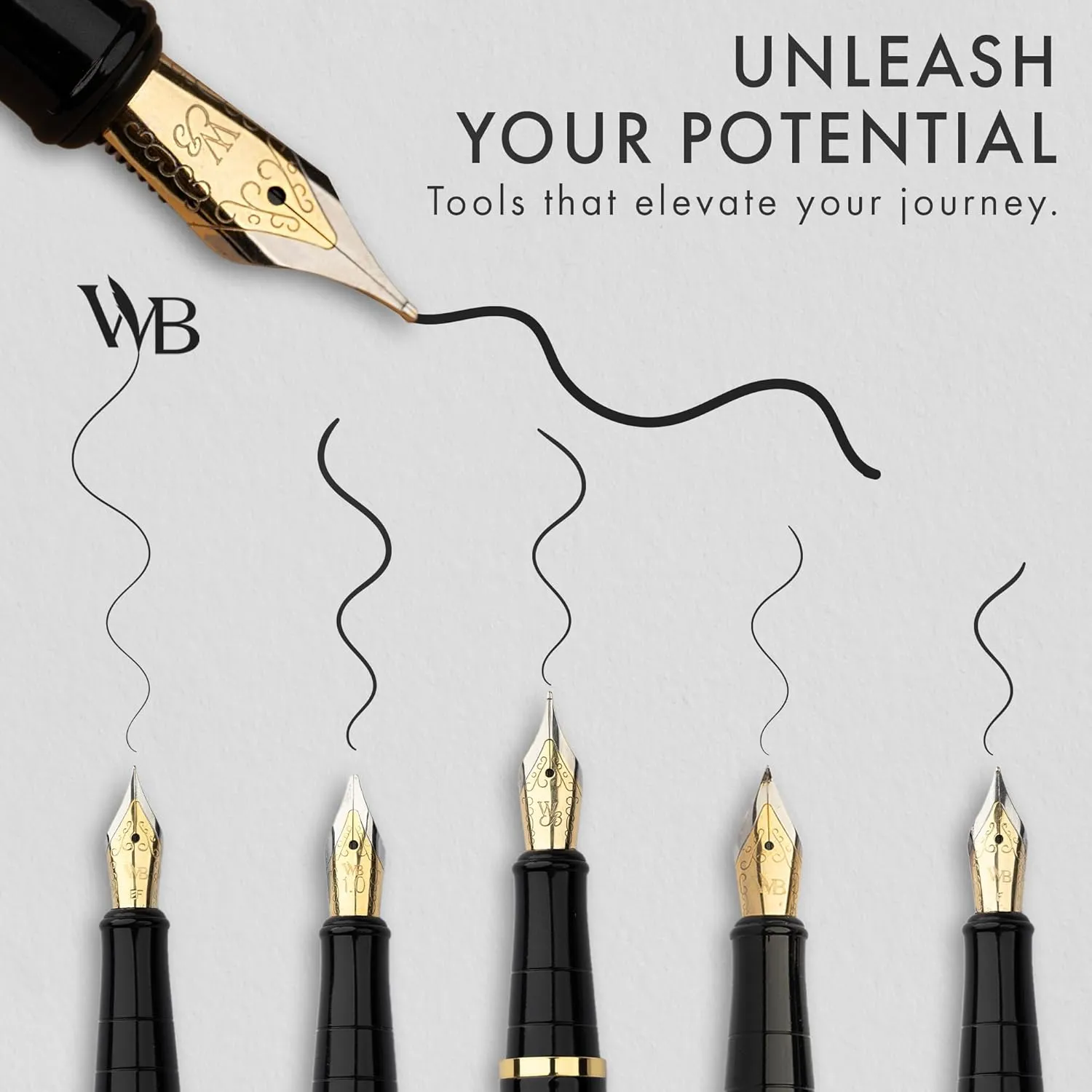 Wordsworth & Black Fountain Pen Gift Set, Includes Ink Bottle and Cartridges, Ink Refill Converter, 4 Replacement Nibs, Premium Package for Journaling and Calligraphy [Black Gold]