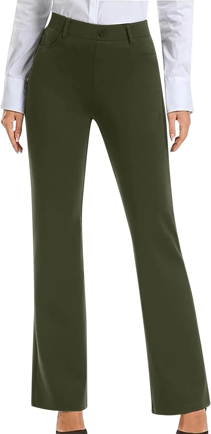 Work Pants Women Business Casual Dress Pants Bootcut Trousers Pants with Pockets Ladies High Waisted Pants