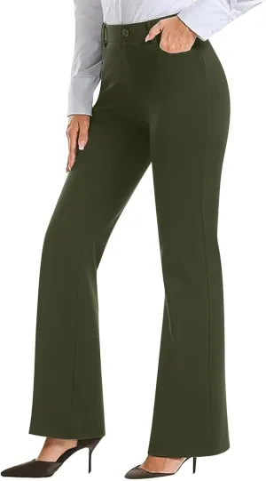 Work Pants Women Business Casual Dress Pants Bootcut Trousers Pants with Pockets Ladies High Waisted Pants