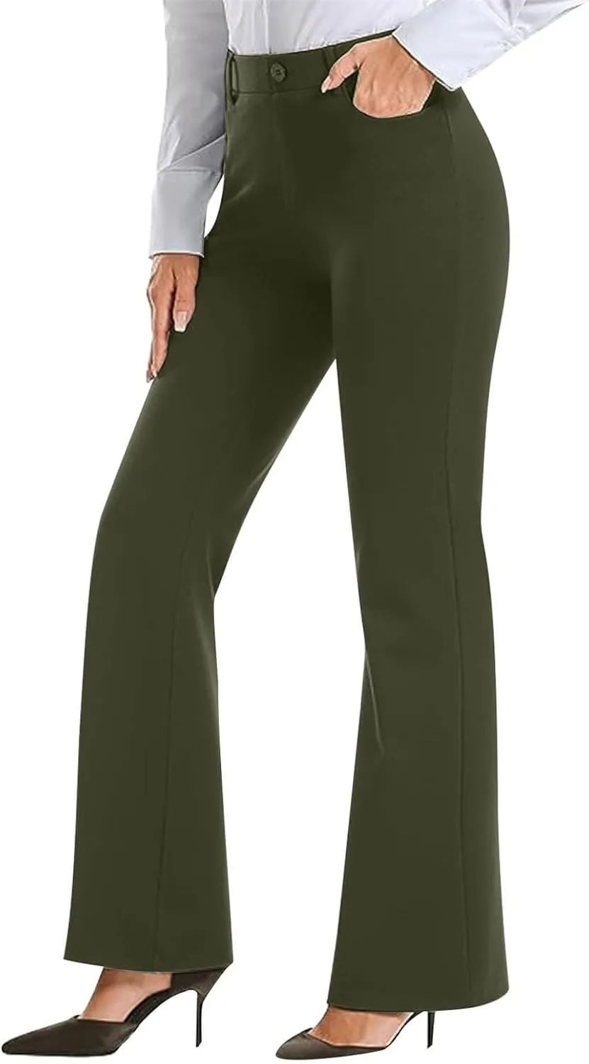 Work Pants Women Business Casual Dress Pants Bootcut Trousers Pants with Pockets Ladies High Waisted Pants