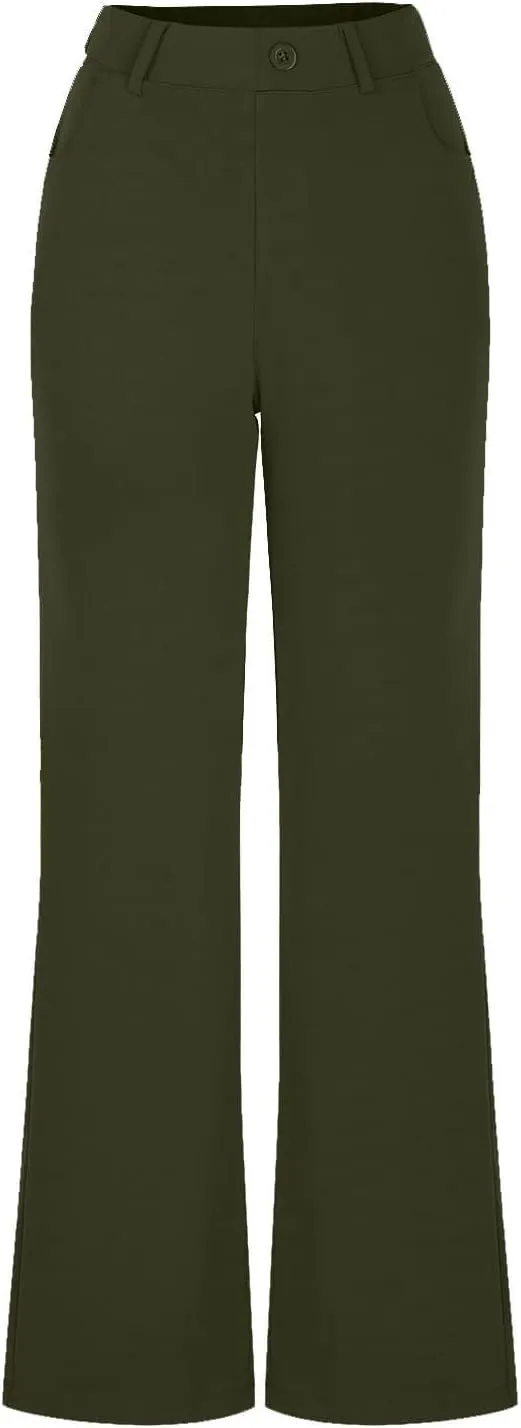 Work Pants Women Business Casual Dress Pants Bootcut Trousers Pants with Pockets Ladies High Waisted Pants