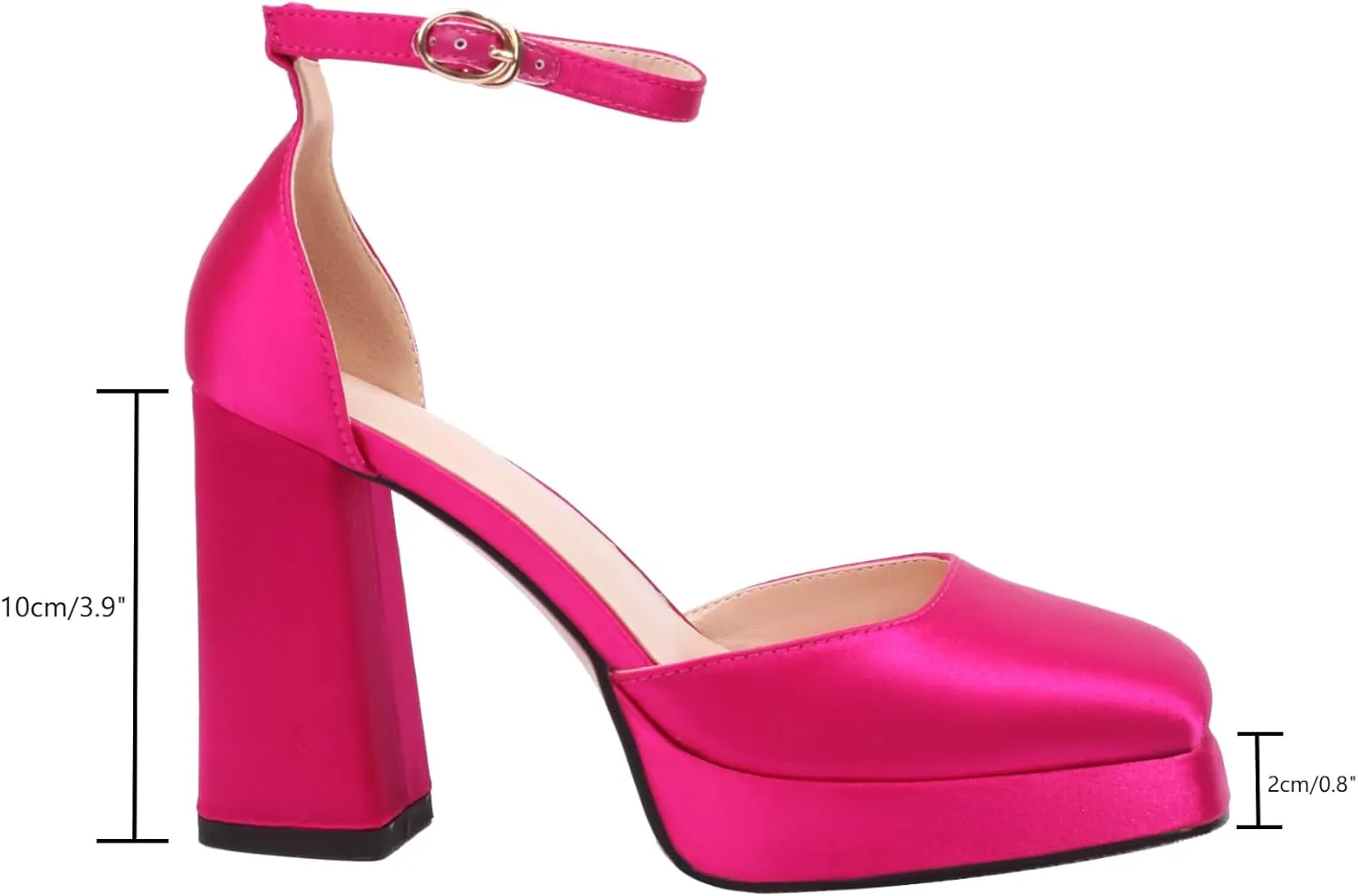 XIEDA Women's Closed Toe Platform Chunky High Block Satin Heels 4 Inch Ankle Strap Party Prom Dress Pumps