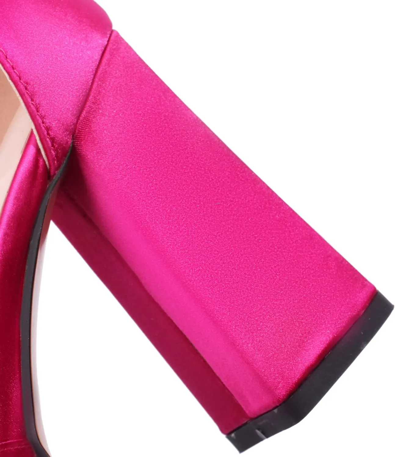 XIEDA Women's Closed Toe Platform Chunky High Block Satin Heels 4 Inch Ankle Strap Party Prom Dress Pumps