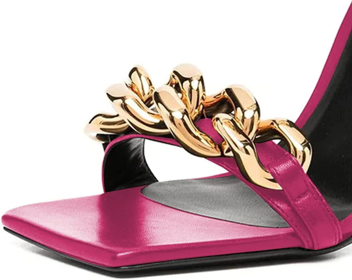 XYD Women Sexy Stiletto Heel Sandals Open Square Toe Metal Ring Back Zip Chic Party Shoes