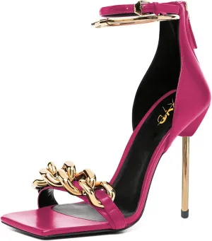 XYD Women Sexy Stiletto Heel Sandals Open Square Toe Metal Ring Back Zip Chic Party Shoes