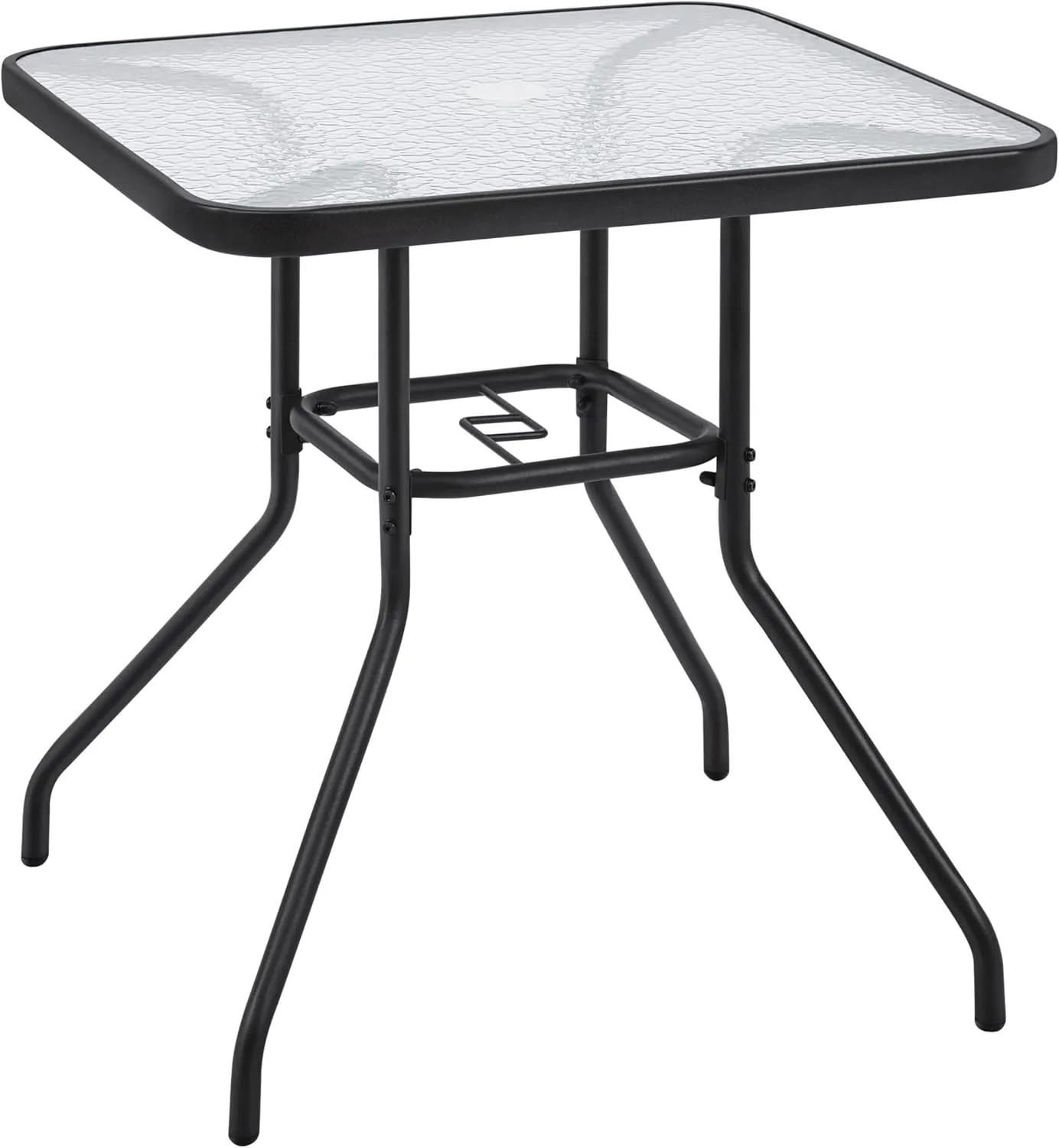 Yaheetech 28in Patio Bistro Table, Square Dining Table w/Umbrella Hole and Tempered Glass Top for Balcony Backyard Lawn and Garden, Black