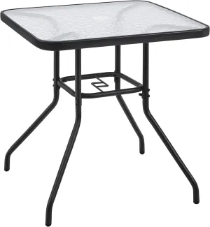 Yaheetech 28in Patio Bistro Table, Square Dining Table w/Umbrella Hole and Tempered Glass Top for Balcony Backyard Lawn and Garden, Black