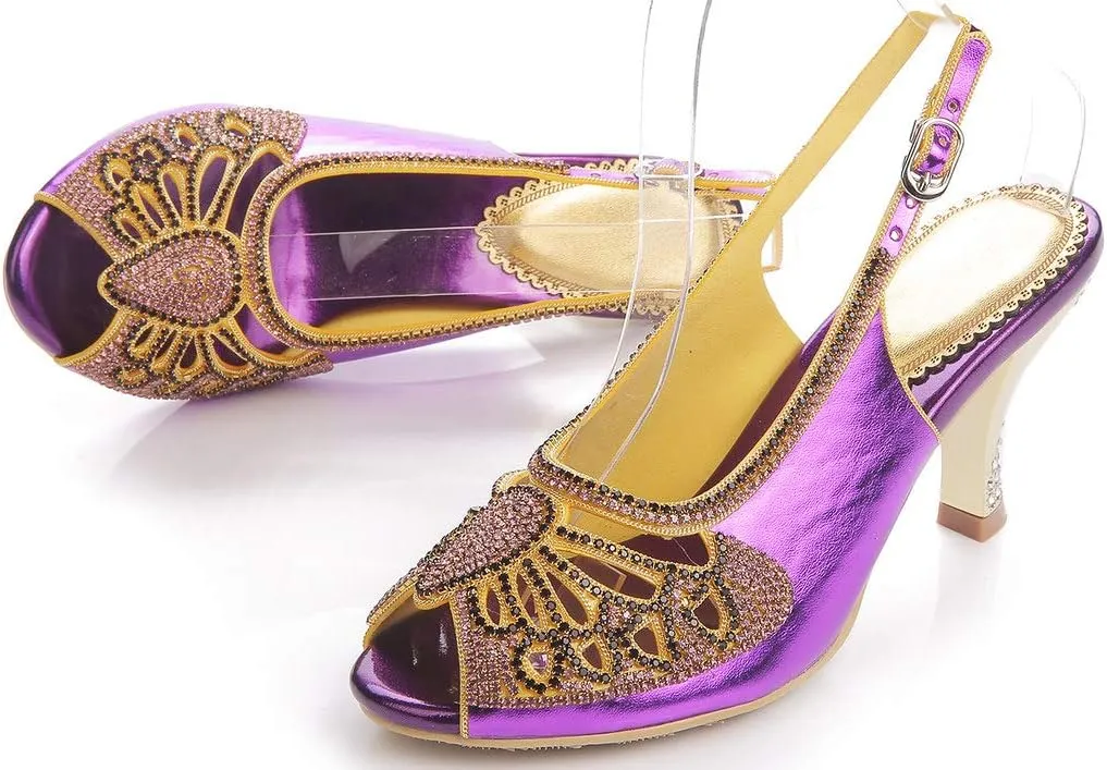 YooPrettyz Women Sparkle Peep Toe Evening Pumps Low Heels Cutout Dress Kitten Heels
