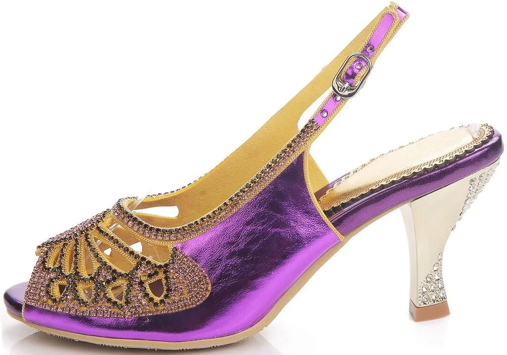 YooPrettyz Women Sparkle Peep Toe Evening Pumps Low Heels Cutout Dress Kitten Heels