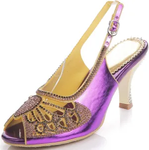 YooPrettyz Women Sparkle Peep Toe Evening Pumps Low Heels Cutout Dress Kitten Heels