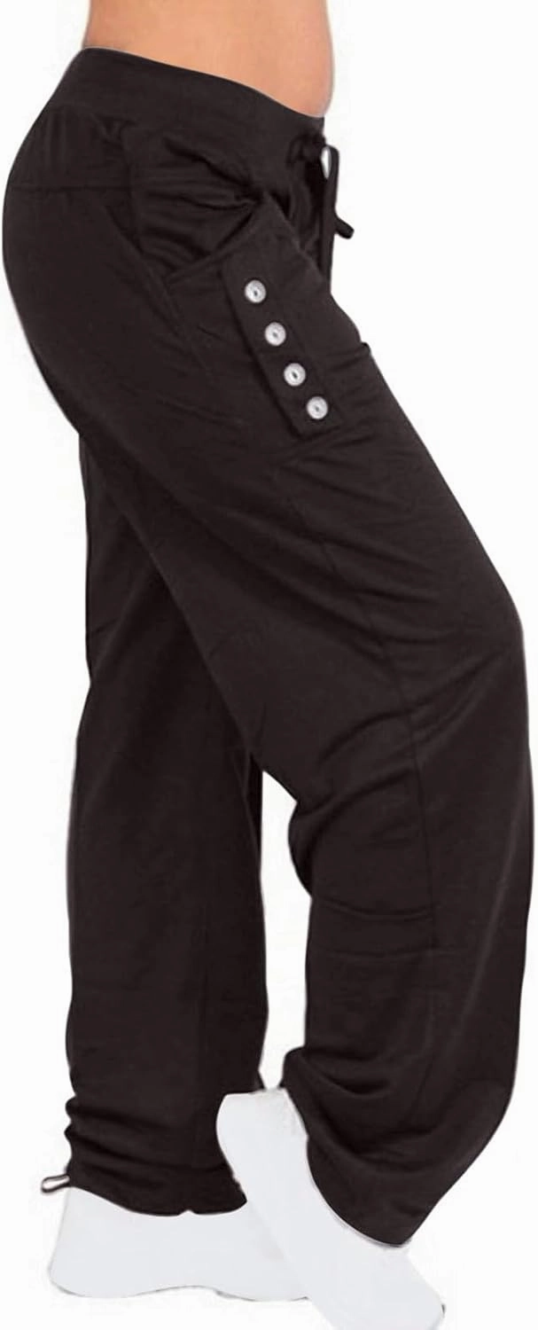ZDRZK Womens Pants Low Waist Lace-Up Baggy Wide Straight Leg Sweatpants with Plus Size Sporty Gym Running Joggers Pockets