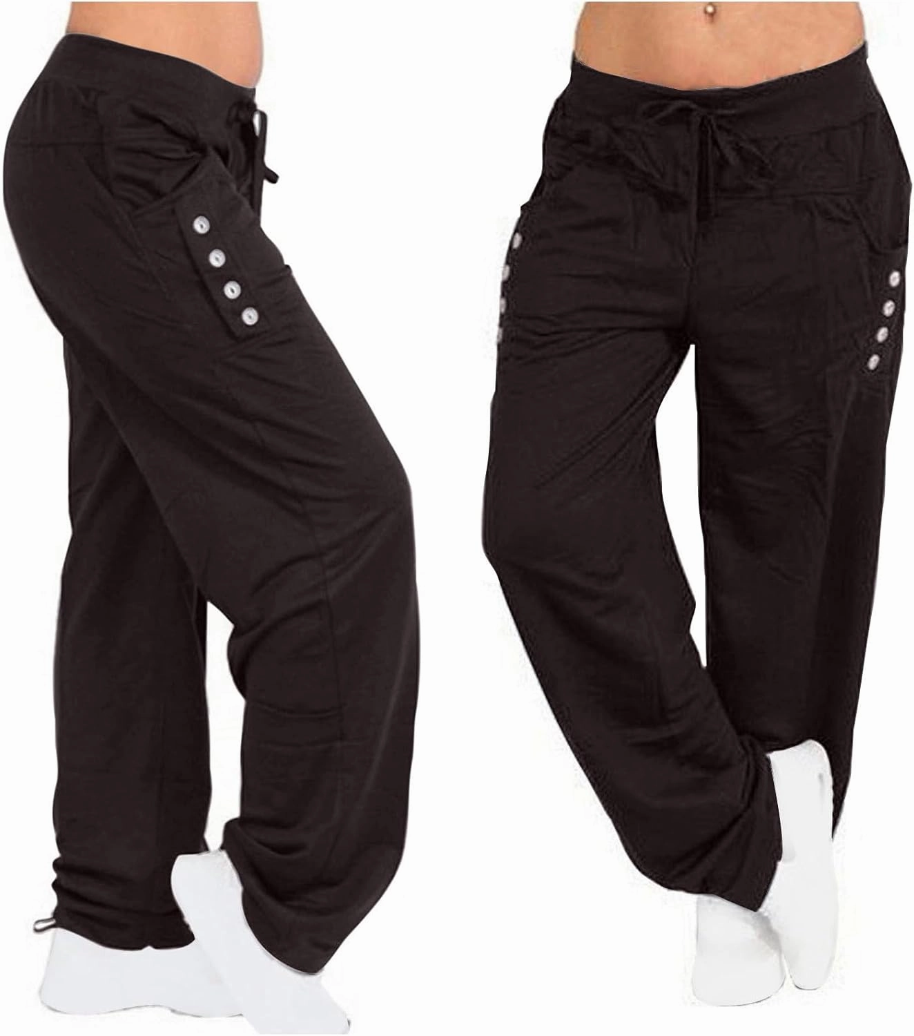 ZDRZK Womens Pants Low Waist Lace-Up Baggy Wide Straight Leg Sweatpants with Plus Size Sporty Gym Running Joggers Pockets