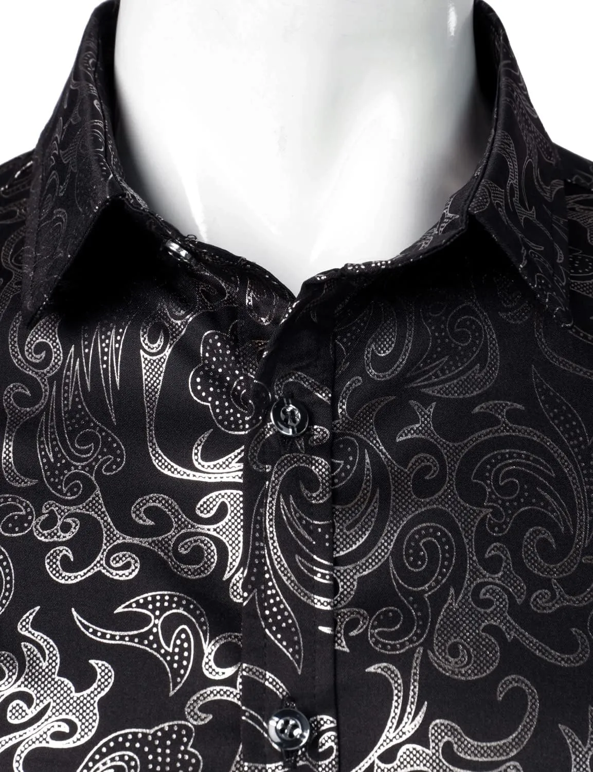 ZEROYAA Men's Luxury Gold Prom Design Slim Fit Long Sleeve Button up Party Dress Shirts