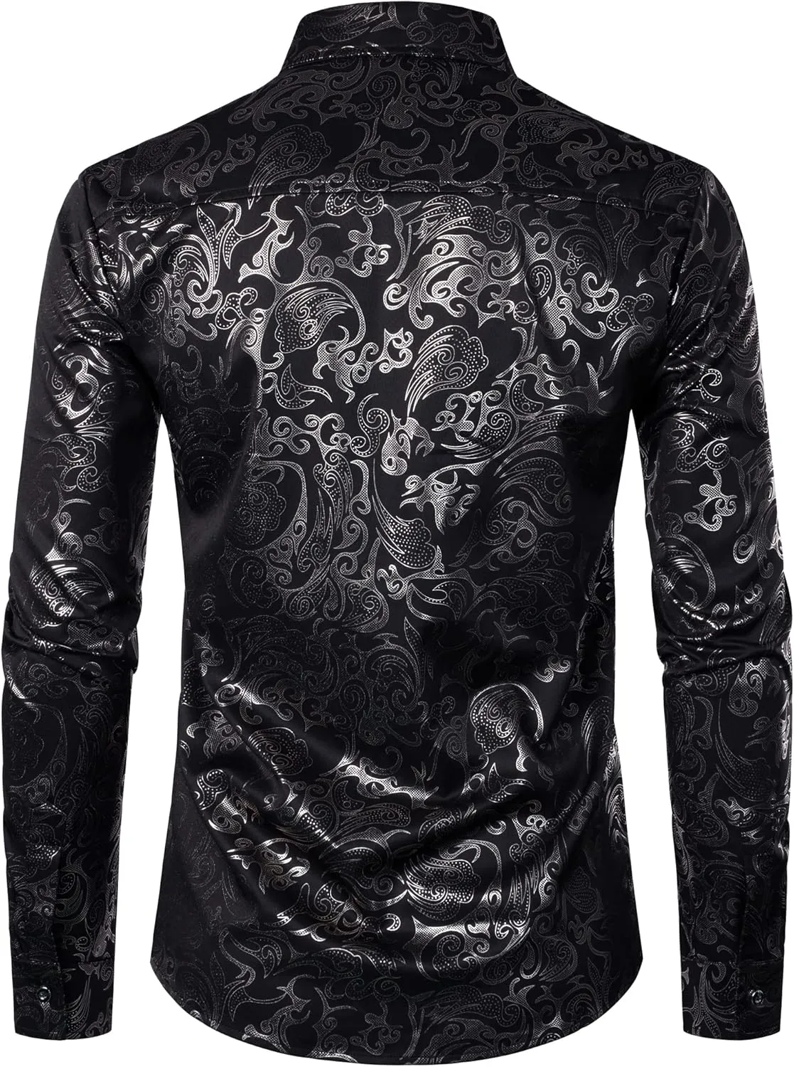 ZEROYAA Men's Luxury Gold Prom Design Slim Fit Long Sleeve Button up Party Dress Shirts