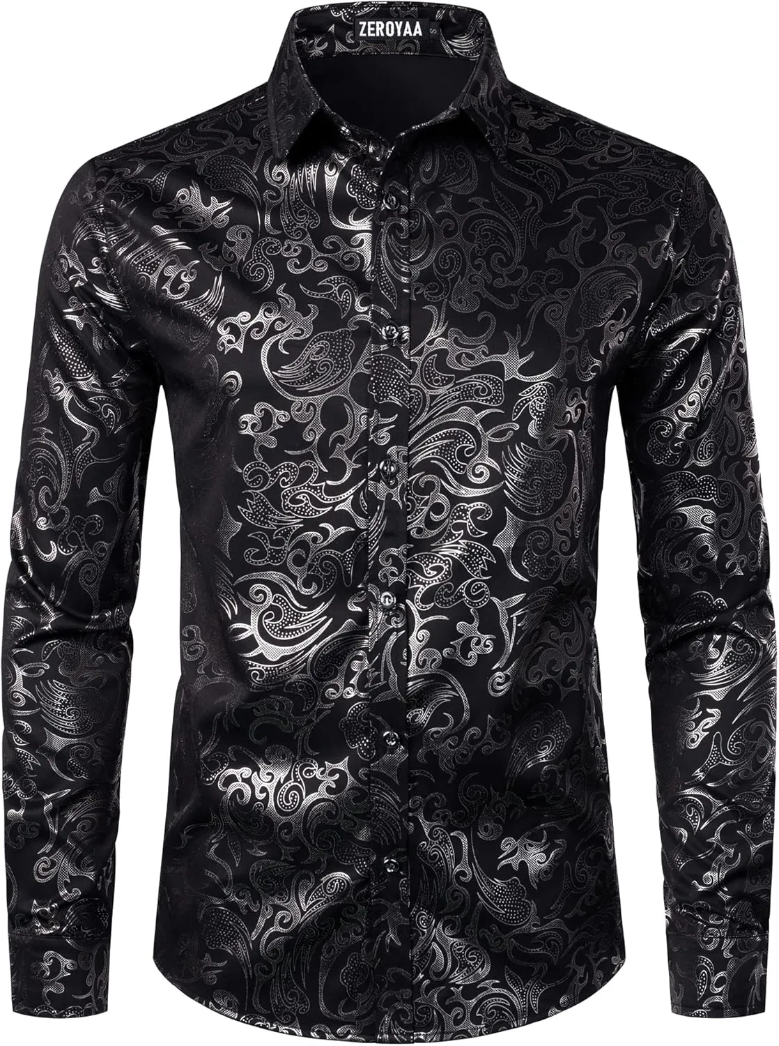 ZEROYAA Men's Luxury Gold Prom Design Slim Fit Long Sleeve Button up Party Dress Shirts